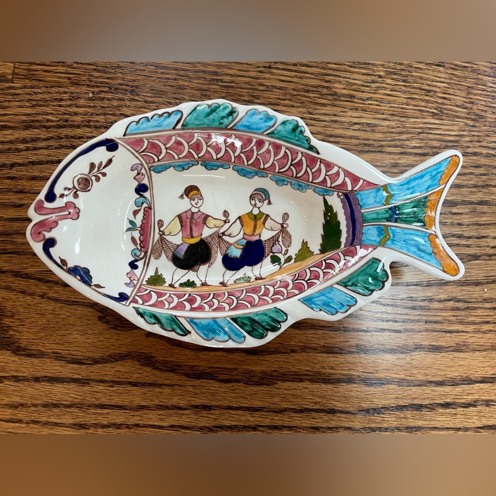 Vintage hand painted French fish dish